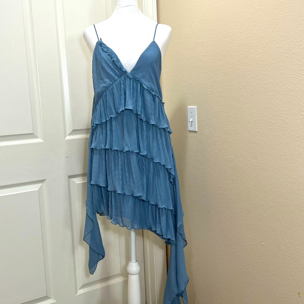 Zara Women's Pleated Asymetric Dress - Size Medium - Light Blue